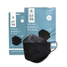 국산4중필터 숨쉬기편한 그린빈 kf-94 비말차단 황사방역 일회용 위생 마스크 50매 블랙 대형, 50개