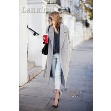 [해외] WOMEN &#39;S GREY 울 코트 WINTER 긴 COAT NEW DESIGN HOLLYWOOD WARM X긴 OVERSIZE 모조 캐시미어 코트 GREY