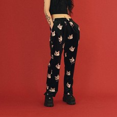 여성 패션 트랜드 2020 CLUT STUDIO 홍콩 스타일 고양이 무늬 벨벳 팬츠