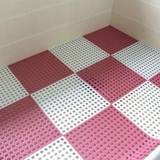 글로벌셀러창업연구소 주방 키친 배수 바닥 패드 마름질 가능 화장실 매트 이지 내마모성 마사지 자유 방수 바꾸다 세척, C18- 핑크 _화이트 4개입