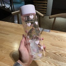 스타벅스텀블러 300ml 핑크 유리 하트 컵 스벅 보틀 리유저블 여친 선물, 단일사이즈, 러브 위드 티 300ml