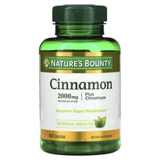 Nature's Bounty 시나몬 플러스 크로뮴 2000mg 캡슐 60정(캡슐 1정당 1000mg), Nature's Bounty 시나몬 플러..., 1개, 60정