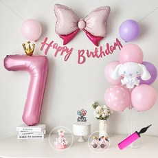 연지마켓 시나모롤 산리오 생일풍선 파티세트, 핑크실속숫자(7)