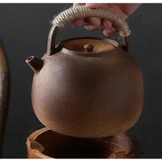 세라믹 백토 전기스토브 미니 주전자 냄비 다도 캠핑, 7. 장작가마1.3L+수제끈