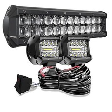 50.8cm(20인치) 트리플 로우 288W LED 조명 바 + 10.2cm(4인치) LED 안개등 포드 키트 2개 + 운전용 배선 안개등 해양 보트 램 폴라리스 혼다 캔 디펜더, 12 Inch, 5D 렌즈 30.5cm(12인치) 스트레이트 라이트 바