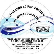  Windows 10 Pro 64비트 DVD Restore Back to Factory 복구 복구 부트 재설치 평생 무료 실 PC 전화 기술 지원  상품 이미지