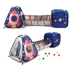 NMT 3pc 우주 우주 비행사 어린이 놀이 텐트 어린이 소년 소녀 아기 및 유아를위한 터널이있는 팝업 놀이 텐트 실내 야외 - P009507D8RD3726, 기본