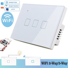 와이파이 터치 라이트 벽 스위치 화이트 유리 블루 LED 118*72mm 스마트 홈 전화 컨트롤 3 갱 2Way 광장 알렉사 구글 홈 앨리스|스위치|, US2GangBlackQ, 1개, 190V-250V