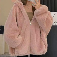 UPPERCUT 여성 가오리핏 밍크퍼 후드 집업 자켓 겨울 점퍼