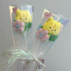 귀여운 인형꽃다발 튤립인형 꽃 한송이 꽃선물 인형꽃선물, 1세트, 옐로우+옐로우