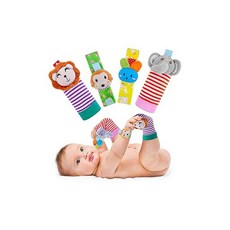 Baby Rattle Cotton Socks and Wrist Rattle Strap Set Infant Toys 0 3 6 9 12 Months Baby Gifts for, multicolored, one option, 1개