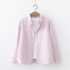 POLO 넥 순면 코튼 직업 화이트블라우스 긴 소매 봄옷 슬림 상의 학생 와이셔츠 인치