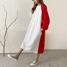 브리스살롱 빅사이즈 100까지 배색 오버핏 속기모 롱 원피스