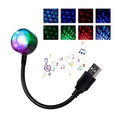 Awlbed 자동차 USB 스타라이트 원형 사운드 제어 플러그 앤 플레이 주변 조명 9가지 모드 RGB 로맨틱 장식 대부분 자동차에 범용다색, 1 PC