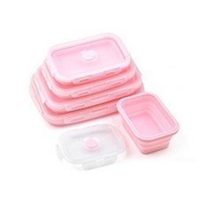실리콘 접이식 도시락 상자 식품 보관 용기 다채로운 전자 레인지 휴대용 피크닉 캠핑 직사각형 야외 4 가지 크기, 3개
