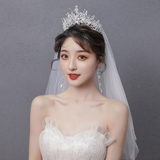 others 신부 머리 장식 세트 크라운 3 종 대기 한국 식 결혼 목걸이 화이트 웨딩드레스 액세서리 SN3396 HG 050 + 귀걸이 클립 (은색) 선물