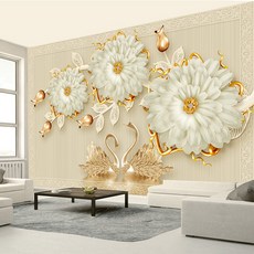 표준 백조 커버 벽 장식 거실 벽지 TV 3D 한국 쥬얼리 소파 스타일 벽화 배경, Customized size, IMITATION LEATHER