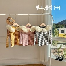 여아 아동 유아 1+1 쥬쥬 줄무늬 풍성 카라 티셔츠세트 - 쥬쥬옷