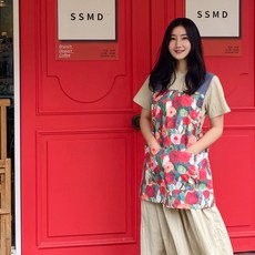 수채화 플라워 린넨 미니 앞치마 플로리스트 공방 꽃집 뷰티샵 단체복 맞춤 여름 에이프런 집들이선물, 레드, 1개