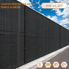 천막 6'x31'FT 검정 통기성 비닐 코팅 폴리 에스터 망사 형 화면 주거용 상업용 프리미엄 개인 정보 보호 울타리 화면 맞춤형 3 (6' FT x 31' FT Black), 6' FT x 31' FT, Black