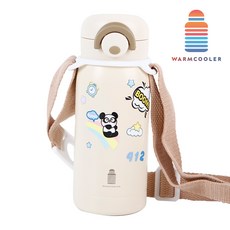 웜쿨러 원터치 보온 보냉 텀블러(스티커+스트랩세트), 01크림텀블러1개+스트랩1개+스티커4종, 1세트, 350ml