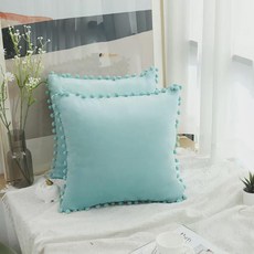 ZZJJC 인스 크리에이티브 솔리드 소파 커버 털볼 쿠션 커버 심플 벨벳 쿠션 볼 커버 쿠션, 아쿠아그린(베개커버만), 30*50cm