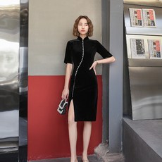 소녀 치파오 리폼 판 원피스 겨울 가을 데일리 하객 차이나 하프기장 연회 드레스 치파오원피스