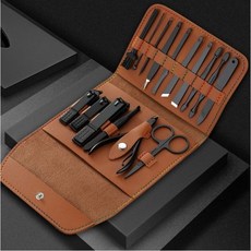 [르담] 가죽케이스 클린맨 블랙에디션 손/발톱정리 세트 프리미엄 네일세트, 클린맨 블랙에디션 손발톱정리 4종 그레이