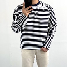 LAINE 아페세 남자 오버핏 스트라이프 긴팔티 10컬러 긴팔 티셔츠