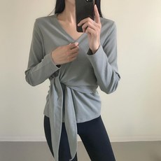 로라벨 유니크 허리 리본 크롭 긴팔 요가 필라테스 상의 여자운동복 요가복 필라테스복