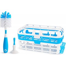 대용량 Dishwasher 바스켓 &amp; Bristle 병 브러쉬 블루 : 아기용 뭉치킨 아기병 &amp; 작은 부품 청소 세트, 단일옵션, 단일옵션
