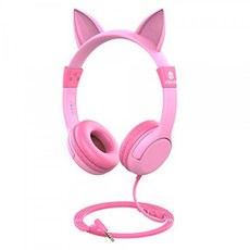 iClever Kids Headphones Girls-어린이를위한 Cat-Inspired 유선 온 이어 헤드폰 85dB 음량 제한 식품 등급, 단일상품