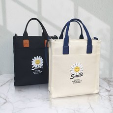 언즈 스마일 데이지 카보 보조 가방 숄더백 에코백 제작 학원 피크닉 캔버스백, 카보 아이보리, 1개