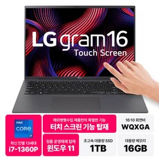 LG그램 15인치 16인치 17인치 13세대 인텔 i7 Win11 터치스크린 RAM 16GB 32GB NVMe 512GB 1TB 2TB, 블랙, 16인치터치, WIN11 Home