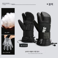 케블라 스키장갑 남 겨울 기모 보온 미끄럼 방지 내마모 염소 가죽 장갑 충격 흡수 가드 비틀림 방지, SK33블랙[안다섯손가락], L