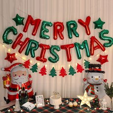 메리 크리스마스 15종 홈 파티 풍선 세트 이니셜 장식 용품 패키지, 01) 메리 크리스마스 - 레드&그린SET