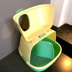 대형고양이화장실 반밀폐형 냄새방지 먼지 방지, 프론트 리프트형 고양이 화장실 마카롱 베이지, 1개