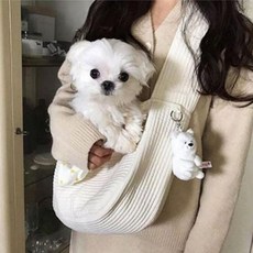 애완동물 슬링백 크로스백 캐주얼 반려묘 숄더백 이동가방 산책, BASIC, 화이트