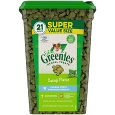 그리니즈 필라인 FELINE GREENIES 성인 치과용 고양이 간식 캣닙 맛 21온스 욕조용 195846, 595g, 1개
