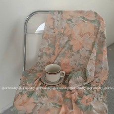 에스닉 꽃무늬 커튼 쉬폰 플라워 빈티지 페이즐리 원단 천 소품 인테리어 테이블보, 오렌지파우더빅플라워 + 150x200cm