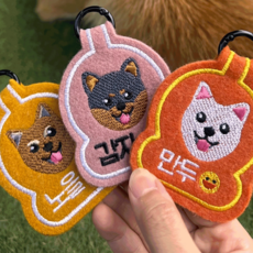 펫스츄리 강아지 반려동물 커스텀 네임택 캐릭터 이름표 자수 인식표 멍찰, 1개, 오렌지