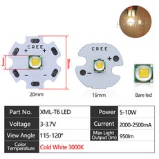 고출력 LED 칩 다이오드 손전등 부품 자전거 자동차 액세서리 헤드램프용 DIY 5W 10W 5050 XLM T6 XMLL2 L2 3V 3 7V, 4) XML-Warm White - 20mm Alumi