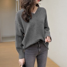 데일리앤 루샤 여성 브이넥 루즈핏 베이직 보송 니트