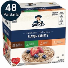 퀘이커 오트밀 시리얼 프레버 버라이어티 48봉 1박스 Quaker Instant Oatmeal 4 Flavor Variety Pack Individual Packets 48 Count, 1set