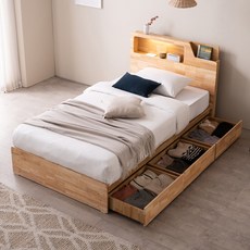  데코라인 지크 LED 원목 수납 침대 슈퍼싱글 SS + 독립 매트리스 40T, 네추럴 