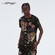 EDHARDY 가을 트렌드 캐쥬얼 호랑이의아가리 반팔티셔츠