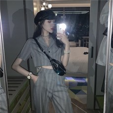 세트 여자 크롭터틀 반팔 느낌 스몰 정장 상의 체크 루즈 캐주얼 여름트위드투피스 맨투맨투피스 린넨세트 여성원피스 원피스세트 스커트투피스