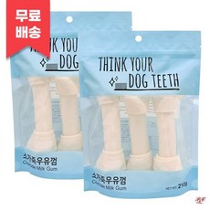 더주스 띵독 강아지 소가죽 우유껌 3P x 2개 /이갈이 개껌 간식, 더주스 띵독 강아지 소가죽 우유껌 3P x 2개 이갈이, 210g