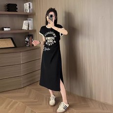 숩하우스 원피스 얇은 레터링 프린트 트임 스커트 슬림핏 홈웨어