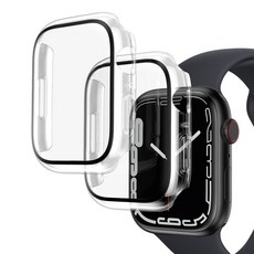 스티키 애플 워치 8 강화유리 클리어 풀커버 액정보호 케이스+심박센서 2매, 풀커버 애플워치 8 45mm